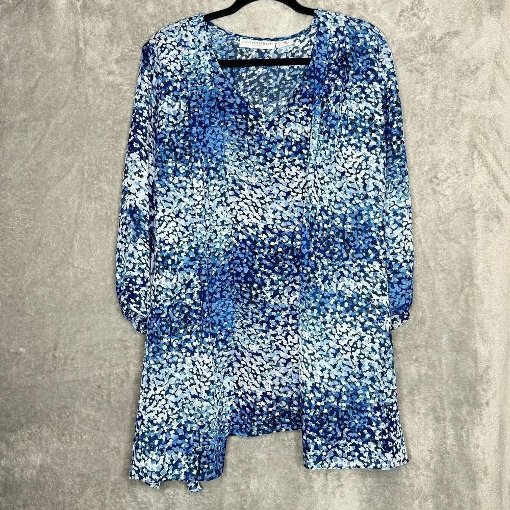 Sag Harbor Womens Top 1X Blue Polka Dot 3/4 Sleeve V Neck Layer Look